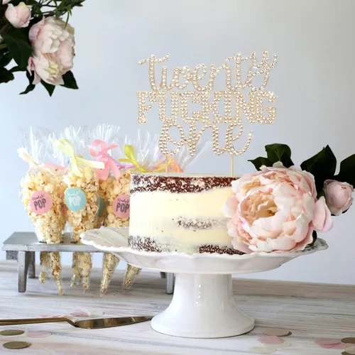 Miniatura 6 de LINGTEER Veintiún divertidos adornos dorados para tartas con diamantes de imitación – Saludos a los 21 años de edad, decoración de centros de mesa