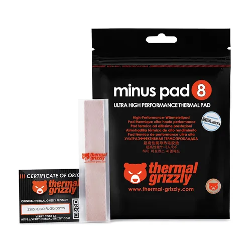 Almohadilla de interfaz térmica Thermal Grizzly Minus Pad 8-120x20x0.5mm, eléctricamente no conductora, alta conductividad térmica y compresibilidad