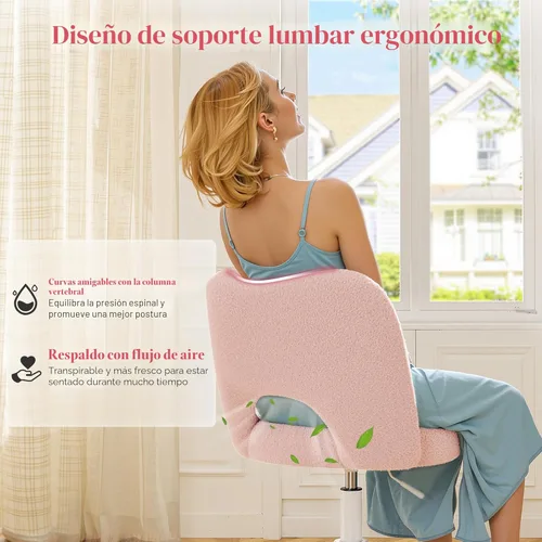 Miniatura 5 de DurayLoly Silla de Tocador con Ruedas Rosa, Linda Silla de Tocador con Respaldo, Silla de Escritorio Ultra-Suave de Felpa, Silla de Oficina Pequeña