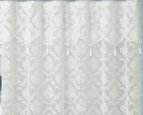 Miniatura 3 de Warm Home Designs Cortina de ducha de encaje blanco con cenefa adjunta y elegantes borlas. 72 x 84 pulgadas extra larga para baño. Lujo