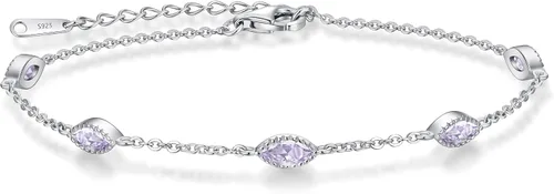 Miniatura 15 de CDE Pulsera de piedra natal para mujer, plata de ley 925, con eslabones de mal de ojo, gótico, negro, angular, con circonita cúbica, aniversario