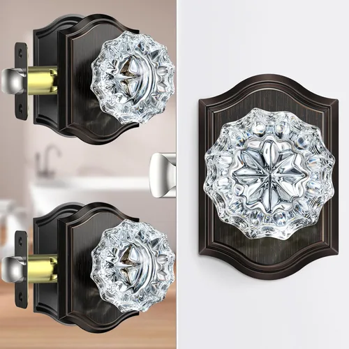 Miniatura 31 de Pomos de puerta de cristal para interiores, pomos de puerta de cristal de latón envejecido con cerradura para uso de privacidad, pomos de puerta
