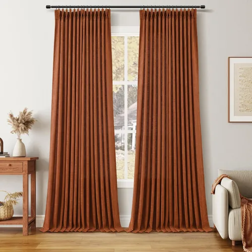Miniatura 88 de Juego de 2 paneles de cortinas de ventana de cocina beige de 24 pulgadas de largo, con textura de lino, plisadas, filtrantes de luz, semi pequeñas