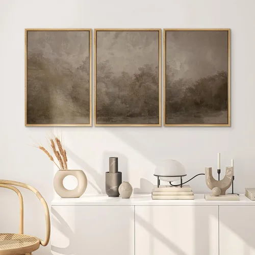 Miniatura 390 de SIGNWIN Lienzo enmarcado para pared, arte con pinceladas de flujo neutro en tonos beige abstractos, ilustraciones, arte moderno, decorativo