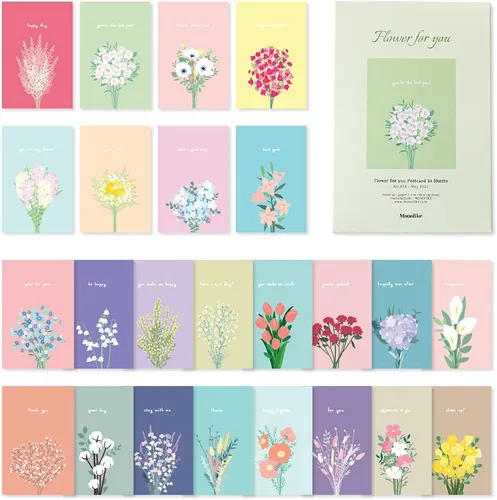 Monolike Flower for you Tarjetas individuales - Mezcla de 24 paquetes, encantadoras 24 tarjetas individuales Flor para ti 24p