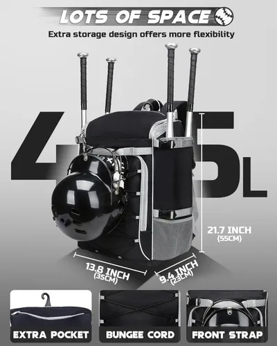 Miniatura 4 de Bolsa de equipo para receptores de béisbol y sóftbol para casco, protector de pecho, protectores de piernas, tacos, mochila grande de béisbol