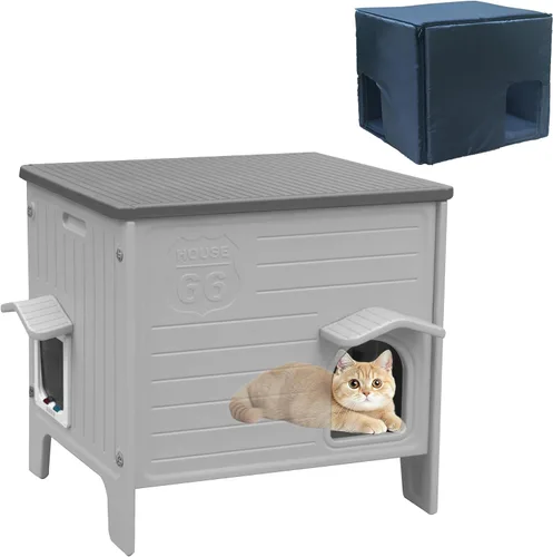 Miniatura 12 de Casa de Plástico para Gatos para Exteriores e Interiores, Casas para Gatos Ferales con Puerta de Escape, Casa Impermeable para Gatos para Exteriores