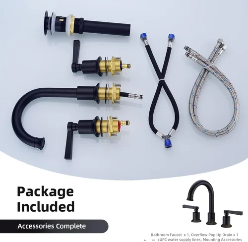 Miniatura 8 de TRUSTMI Grifo de baño negro mate latón 2 manijas 8 pulgadas grifo de tocador de lavabo con desagüe de fregadero de desbordamiento de metal Mate negro
