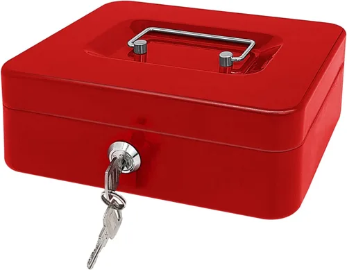 Miniatura 24 de Caja de efectivo de acero con cerradura de llave, organizador de dinero pequeño de metal con bandeja para dinero, caja de almacenamiento de efectivo