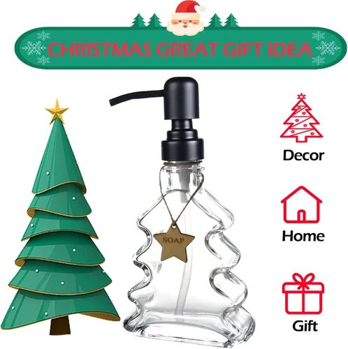 Miniatura 2 de Dispensador de Jabón de Árbol Navideño, Dispensador de Jabón de Vidrio con Bomba Negra 304 a Prueba de Óxido, en Forma de Árbol Navideño, Ideal