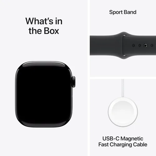 Miniatura 6 de Apple Watch Series 10 (42 mm, GPS) con caja de aluminio negro azabache, correa deportiva negra, S/M monitor fitness, app ECG, pantalla Retina Caja
