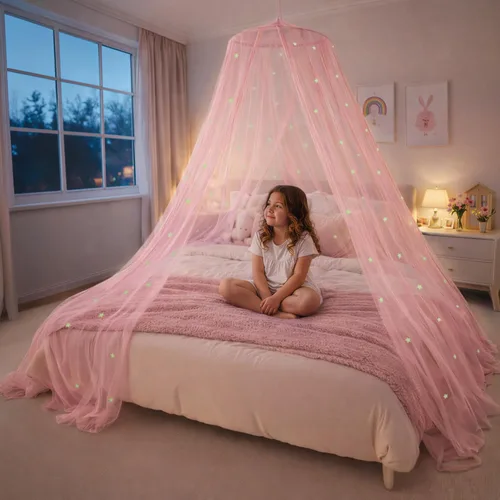 Miniatura 17 de Dosel de Cama Azul, Dosel de Cama Azul con Estrellas que Brillan en la Oscuridad para Niñas, Niños, Niñas y Bebés, Red para Cubrir la Cuna, Niño
