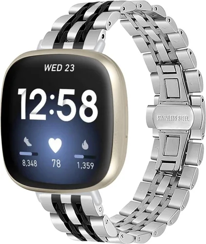 Miniatura 8 de Compatible con bandas Fitbit Versa 4/Versa 3/Sense 2/Sense para mujeres y hombres, correa de repuesto de metal de acero inoxidable para Fitbit Versa