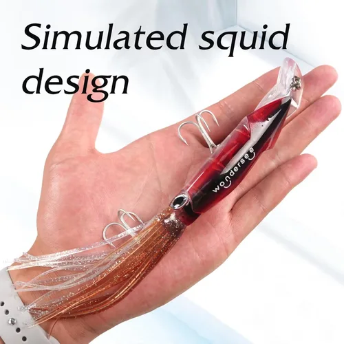 Miniatura 8 de Wondersee Kit de Señuelos de Pesca de Calamar Suaves y Duros Swimbait Crankbait Jig de Simulación Pesado Holográfico 4 PCS Rojo y Negro