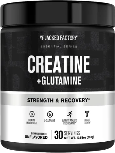 Jacked Factory Creatina + glutamina - Suplemento de creatina con L-glutamina para recuperación muscular, crecimiento muscular, mayor fuerza, mayor