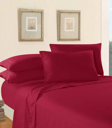 ¡Juego de sábanas de lujo de 4 piezas en Amazon! Diseño de calidad egipcia con 1500 hilos Elegant Comfort - Resistente a las arrugas y al Borgoña