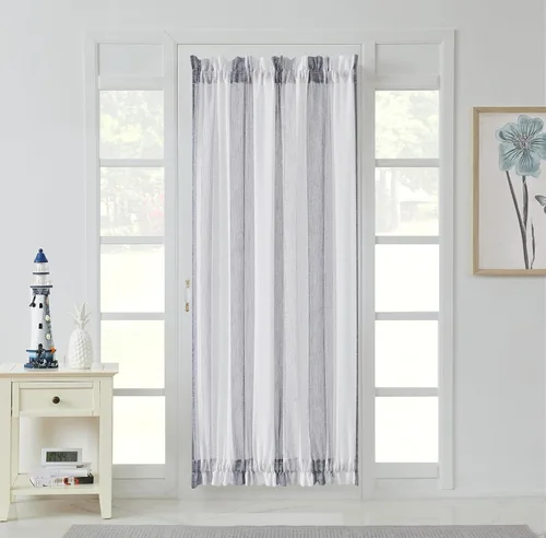 Miniatura 24 de Central Park Cortinas Transparentes de Rayas Beige y Blancas Estilo Granja de Lino Bouclé, Pares de Paneles de Cortina de Ventana Tejidos con Hilo