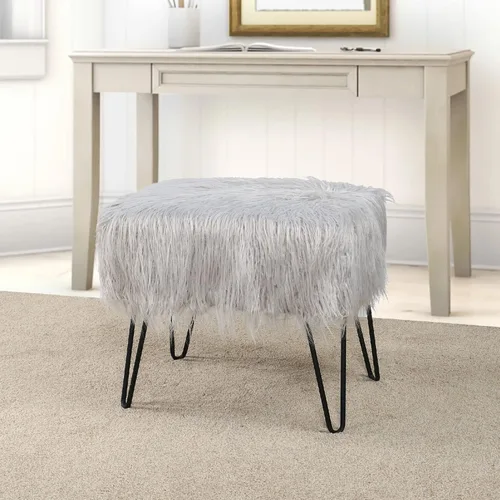 Miniatura 13 de Banco otomano de piel sintética de felpa suave azul para entrada, reposapiés peludo, 46 x 16 x 17 pulgadas, banco largo resistente para dormitorio