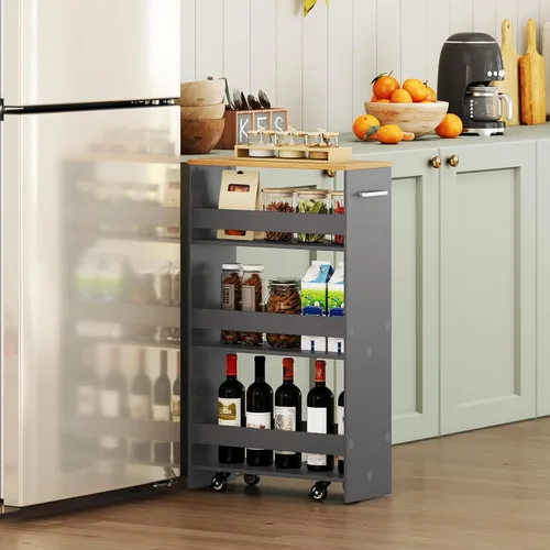 Miniatura 2 de Carrito de cocina pequeño, isla rodante delgada de 4 niveles con asa, organizadores de almacenamiento para lavandería entre lavadora y secadora