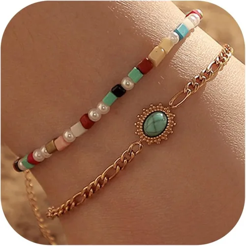 Ankle Bracelets for Women, 14K Gold Plated Dainty Layered Foot Chain Initial Ankle Chain Beach Summer Jewelry Gifts for Women Teen Girls