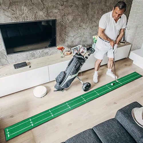 Miniatura 4 de Alfombrilla de golf para interior y exterior, profesional, práctica de golf, verde, con marcador de distancia, respaldo antideslizante, accesorios