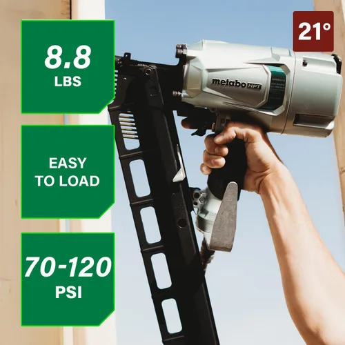 Miniatura 3 de Clavodora Metabo HPT, Clavadora Neumática Preferida por Profesionales y Herramienta de Enmarcado para Pisos, Cubiertas y Más, Válvula de Cilindro