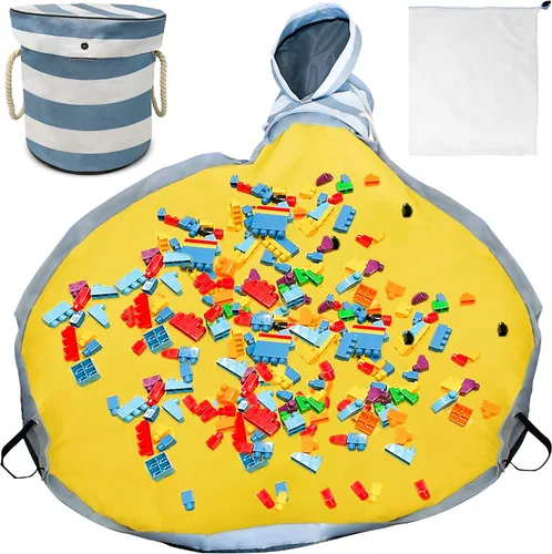 Organizador de juguetes con tapete de juego y bolsas de malla para niños, contenedor de almacenamiento para sala de juegos de niños y niñas,
