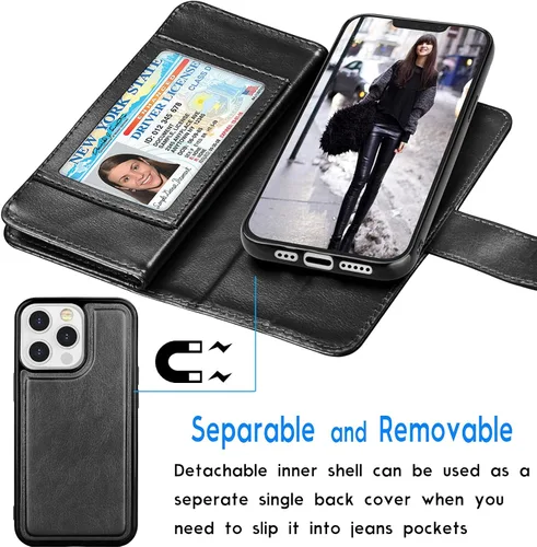 Miniatura 4 de Tekcoo Funda tipo cartera compatible con iPhone 13 Pro (6.1 pulgadas) 2021 Funda de lujo para tarjetas de crédito para tarjetas de crédito, funda