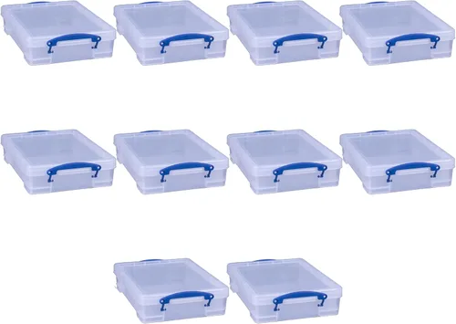 Miniatura 10 de Really Useful Box Contenedor apilable de plástico de 4 litros con tapa a presión y asas de bloqueo de clip integradas para organización del hogar