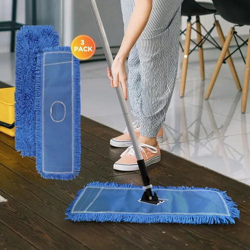 Miniatura 5 de Cabezal de trapeador de polvo de 36 pulgadas: repuesto de cabeza de trapeador comercial lavable mediano y repuesto de limpieza azul