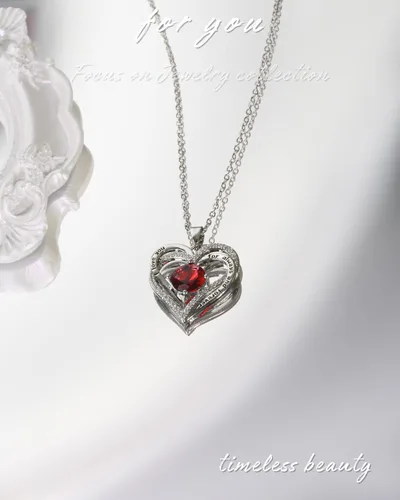 Miniatura 2 de Collares de corazón para mujer como regalo de Navidad para ella, collares rojos con texto en inglés "I Love You" como regalo de cumpleaños