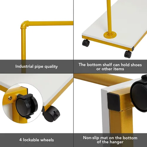 Miniatura 5 de Towallmark Perchero de ropa resistente de 63 pulgadas con ruedas y estante inferior para colgar ropa, perchero de metal para abrigos, camisas