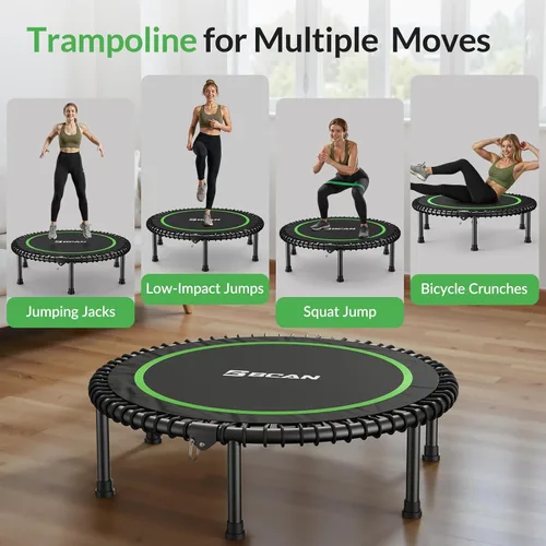 Miniatura 4 de BCAN 450/550LBS Mini Rebounder Trampoline for Adults, 40"/48" Foldable Fitness Trampoline with Bungees, Quiet & Stable Exercise Trampoline 40-verde