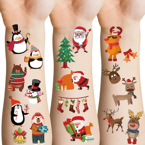 Apeso Tatuajes temporales de Navidad para niños, 24 hojas de calcomanías de tatuaje lindas e impermeables para cara corporal, suministros de regalos