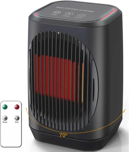 iFeiFan Calentador de espacio pequeño, calentadores eléctricos portátiles para uso en interiores con 3 modos, oscilación de 70°, control remoto,