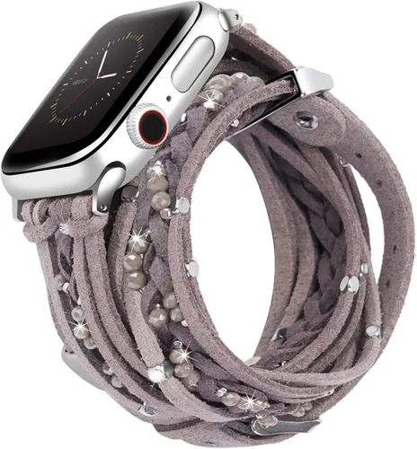 Miniatura 8 de Compatible con correa de reloj de 1.575 pulgadas para mujer Series 8/7/6/SE, pulseras de cuero de gamuza con cierre ajustable para series 5/4/3/2/1