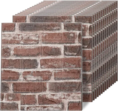 Paneles de pared 3D para despegar y pegar en piedra roja y blanca, 10 piezas de papel tapiz 3D de piedra de espuma XPE, paneles de pared de ladrillo