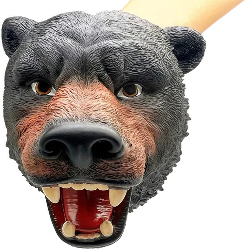 Miniatura 4 de Gemini&Genius Juguete de oso para niños, marioneta de mano de oso – Oso negro americano de goma suave Bruin Head juguete para juegos de rol, cuentos