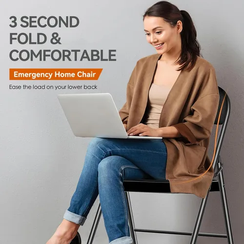 Miniatura 4 de Paquete de 2 sillas plegables con cojín acolchado, silla de metal con marco de acero resistente, capacidad de 450 libras y asiento cómodo, silla