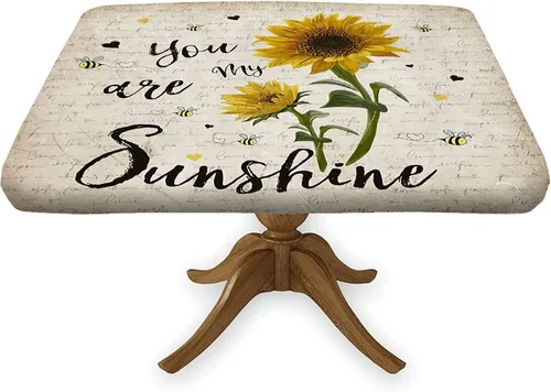 Mantel cuadrado ajustable con estampado de girasoles, borde elástico, "You are My Sunshine", se adapta a 36x36 pulgadas, mantel de poliéster lavable