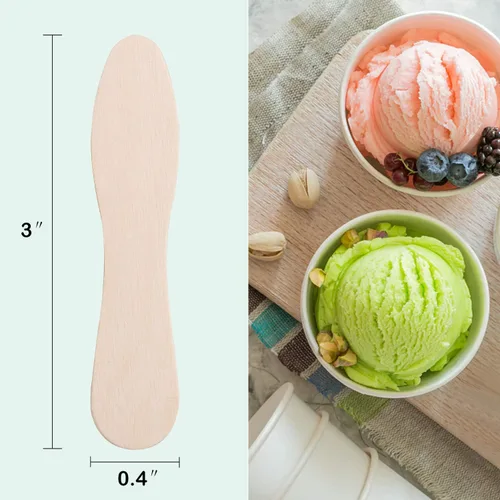 Miniatura 5 de Cucharas de madera para helado, 500 piezas de cubiertos desechables de 3 pulgadas, palitos de paleta de muestra de degustación, abedul natural