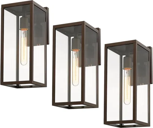 Miniatura 24 de Bestshared Aplique de pared para exteriores, paquete de 2 faroles de pared exteriores de 15 pulgadas con vidrio transparente, luces negras