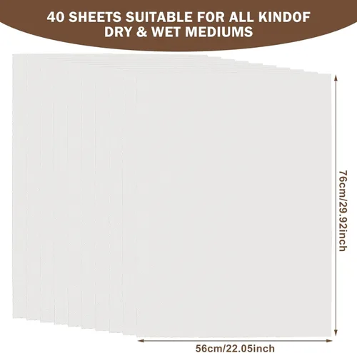 Miniatura 5 de Kisston 10 hojas de papel de acuarela grande de 22 x 30 pulgadas, 140 libras/300 GSM, papel de dibujo de algodón, textura, suministros de pintura