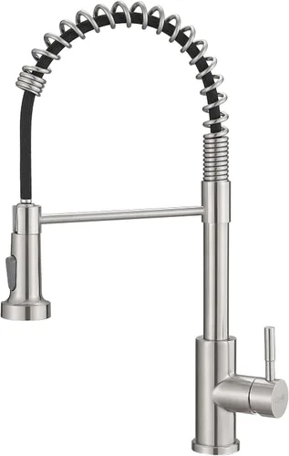 GIMILI Grifo de cocina con pulverizador desplegable orificio único grifo de fregadero de acero inoxidable, adecuado para granjas, RV, lavandería,