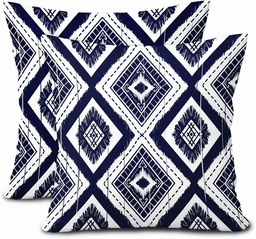Miniatura 15 de Juego de 2 fundas de almohada geométricas de color naranja quemado de 18 x 18 pulgadas con diamantes Ikat de color marfil óxido, estilo bohemio