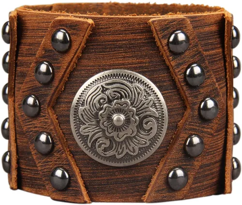 Miniatura 49 de Jeilwiy Pulseras de cuero punk para hombres, pulseras hechas a mano, brazalete ancho, joyería trenzada, color negro y marrón, ajustable, regalos