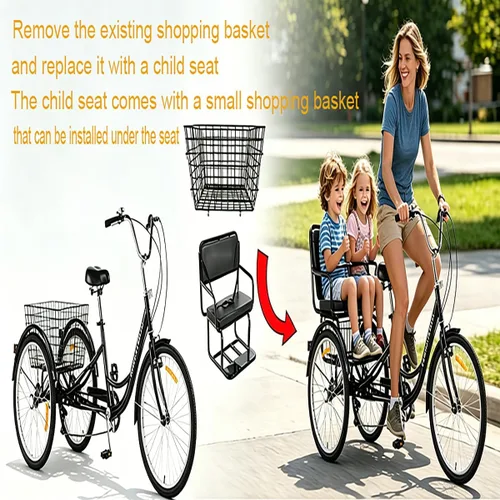 Miniatura 5 de Los asientos para niños con cinturones de seguridad son adecuados para bicicletas de tres ruedas para adultos de 24 pulgadas y pueden acomodar a dos