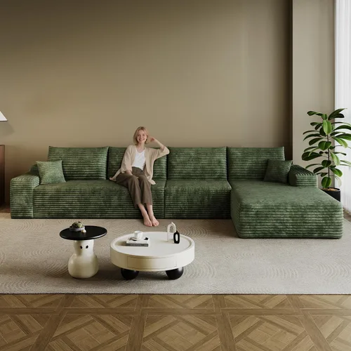Miniatura 49 de Sofá modular en forma de L de 96 pulgadas con diván, moderno y cómodo sofá de pana para sala de estar, sofá de espuma viscoelástica, no requiere