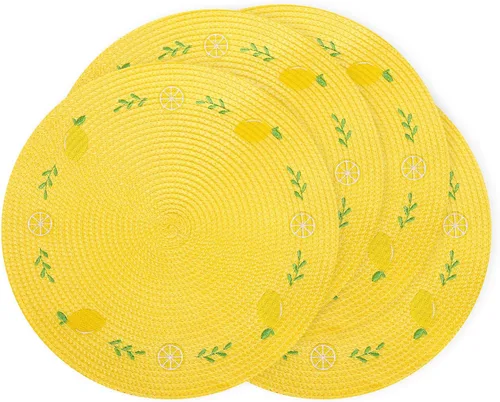 Miniatura 13 de Whaline 4 piezas de manteles redondos con diseño de abeja y girasol bordados, manteles florales para mesa de comedor en casa, para primavera