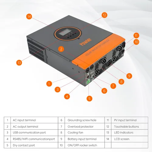 Miniatura 3 de PowMr Inversor solar de 3200 W 24 V CC a 110 V/120 V CA, inversor híbrido de onda sinusoidal pura de 3.2 KW con controlador MPPT de 60 A, entrada